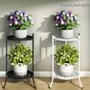 2-stöckiger Metall-Pflanzenständer 19,69 Zoll hoch, Mehrzweck-Blumentopf-Ausstellungsregal für drinnen/draußen, Schwarz/Weiß moderner Stil, robust, einfache Montage