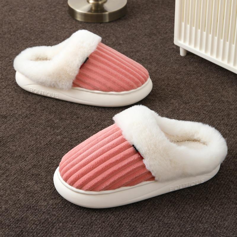 New thick striped cotton slippers home winter fluffy slippers women's winter thickened plush cotton mop