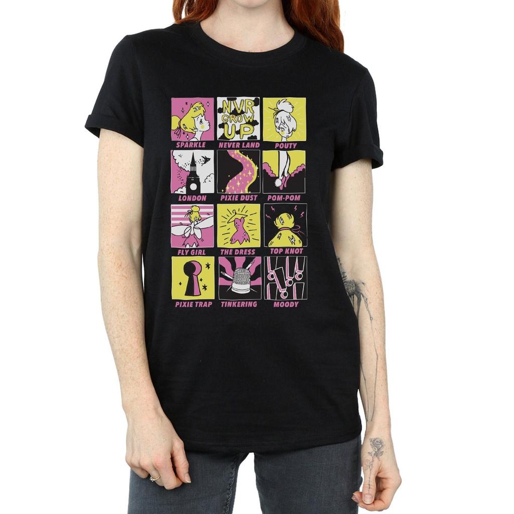 Disney T-shirt da Donna/Ragazza in Cotone a Quadretti Tinkerbell Stile Boyfriend
