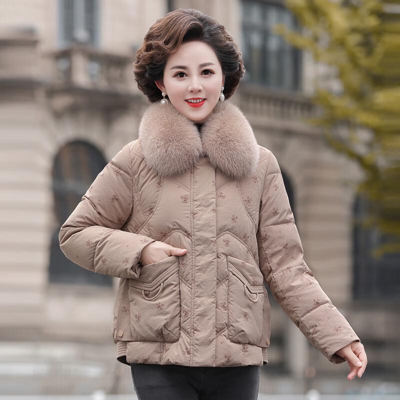 Yalu Women's Mid-Aged Short 90% Duck Down Puffer Jacket with Faux Fur Collar