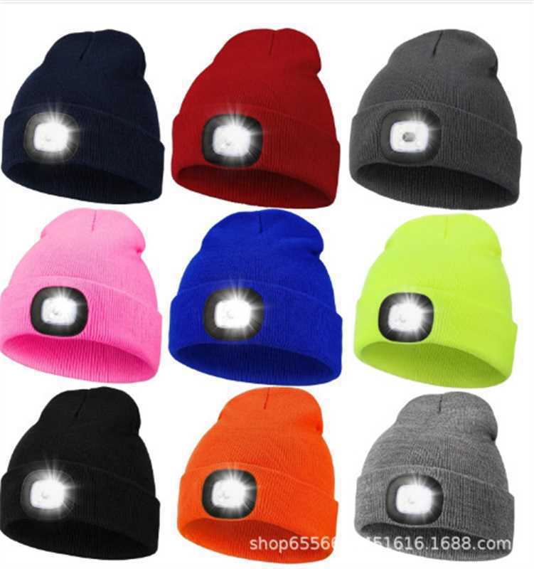 Rechargeable LED Knit, Warm Brimless Lighted Hat for Night Walking and Fishing, Green