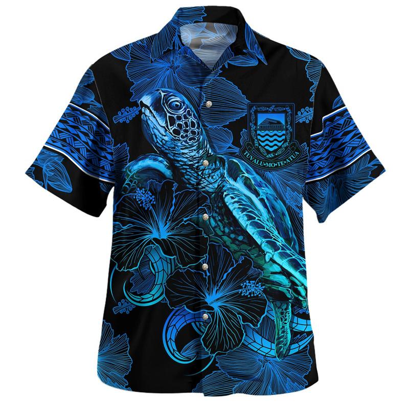 Vintage Summer 3D Polynesian Tuvalu Emblem Printed Shirts Tuvalu Flag Graphic Short Shirts Men Fashion Streetwear Shirts Blouses
