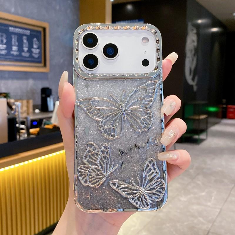 3D Butterfly Glitter Case For iPhone 17 Pro Max 17 Air 17Pro Shockproof Transparent Soft TPU Plating Phone Back Cover