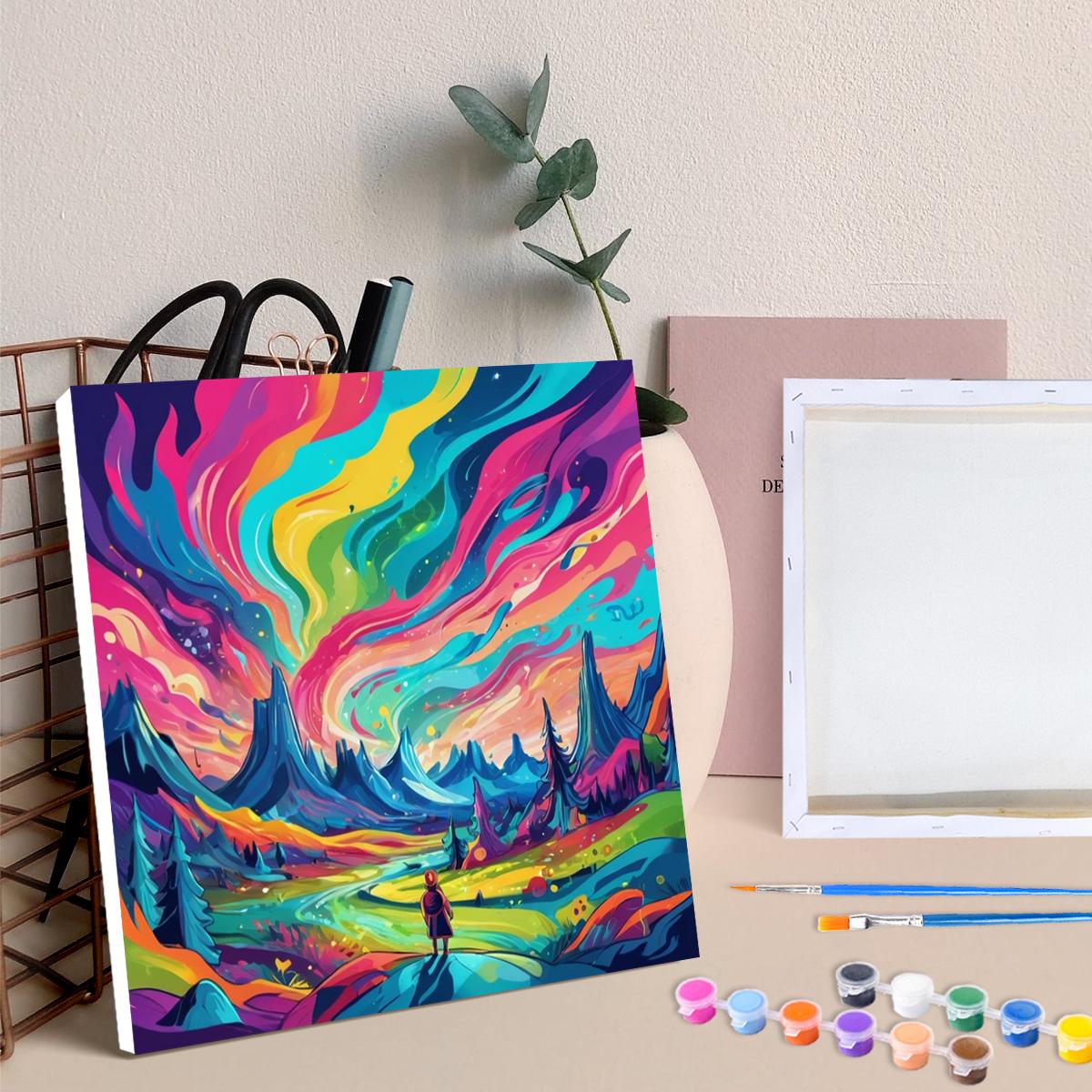 

RUOPOTY Рамка Краска По Номерам Набор Для Начинающих Пейзаж Аврора Стартовые Наборы Акриловые Краски Холст Рисунки Для Взрослых Картина По Номерам Для Дома 20x20cm with frame