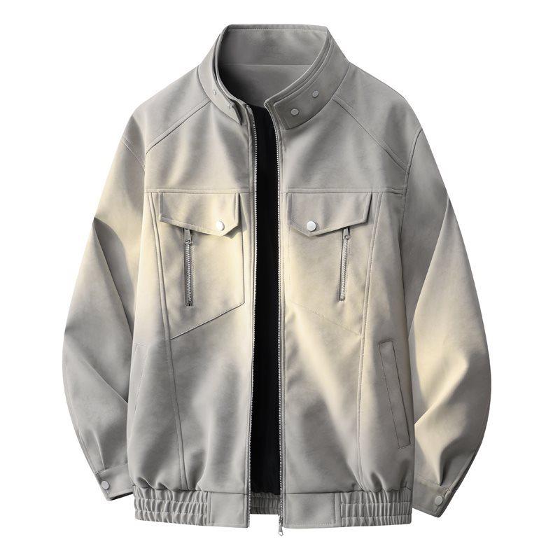 2026 Men's Casual High-End PU Leather Jacket - Hong Kong Style, Loose Fit, Lapel Design for Spring/Autumn