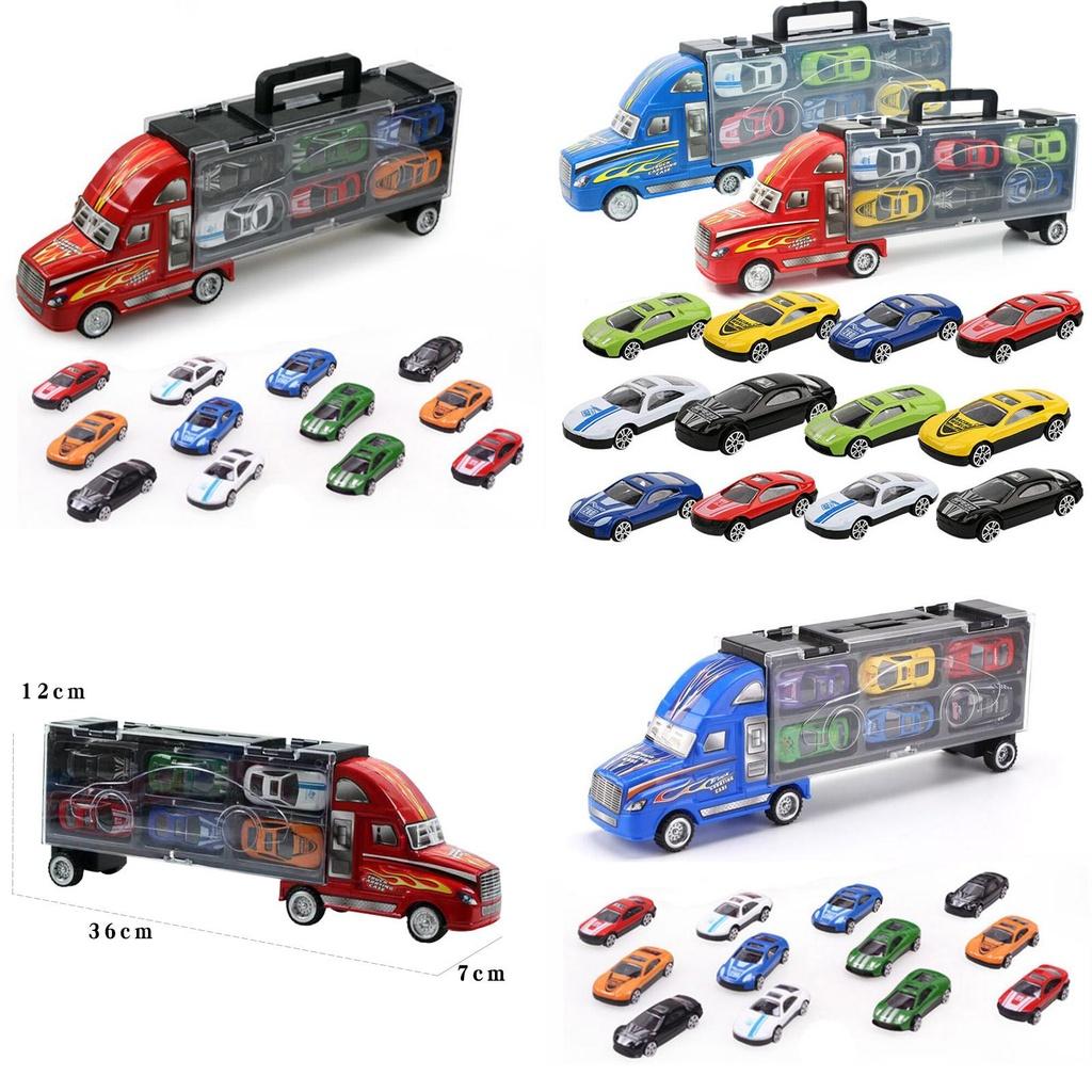 Durable Kids Vehicles Transport Car Carrier Semi Truck With 12 Mini Cars Gift Set