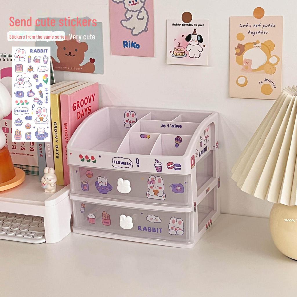 Girly Heart Plastic Desktop Drawer: Dustproof Storage for Stationery & Cosmetics