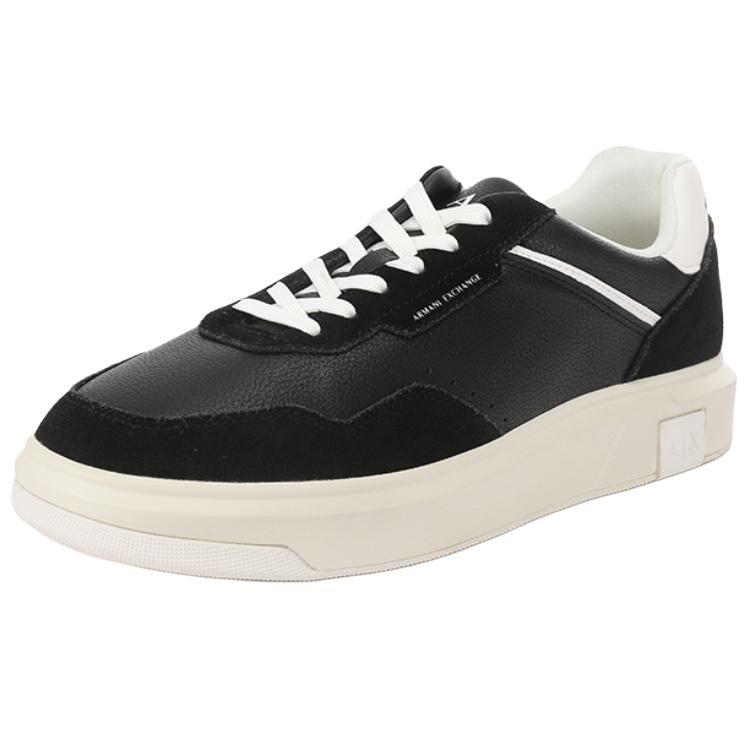 Armani Exchange Leather Lace-Up Thick Sole Low-Top Sneakers Men sneakers Black White XUX254XV950K001