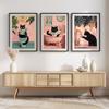 3 Frameless Funny Cat Bathroom Posters,Pink Cat Reading, Lying and Bathing,Retro Abstract Art,Bedroom,Living Room,Office Decor