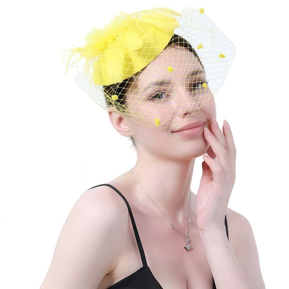 Bride Headdress Mesh Fascinator Hat Sinamay Feathers Party Mesh Hair Band Dance Show