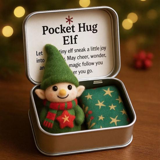 Christmas Pocket Hug Gift Handmade Felt Keepsake in Tin Box with Inspirational Message Card Little Pocket Hug Token Xmas Stocking Stuffers for Friends