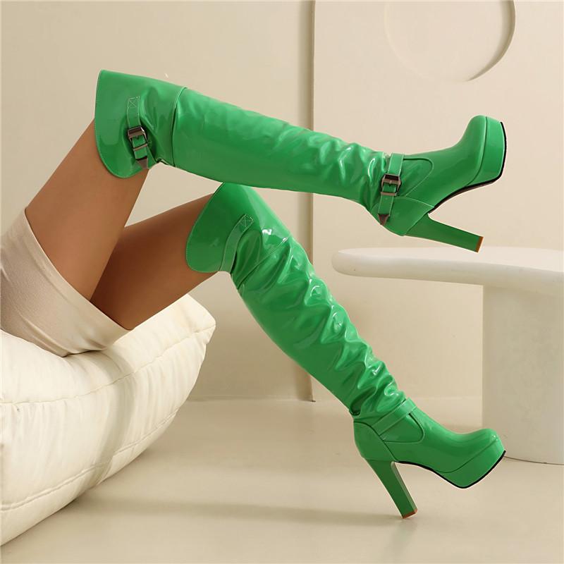 Women's high-heeled boots autumn and winter new European and American style waterproof table thick-heeled large-size knee boots