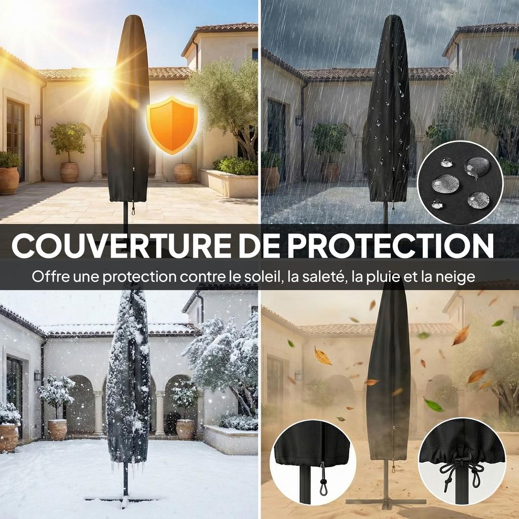 Cantilever Parasol, Solar LED, 32 LED Lights, Crank, UV 50+, 295 cm, Grey