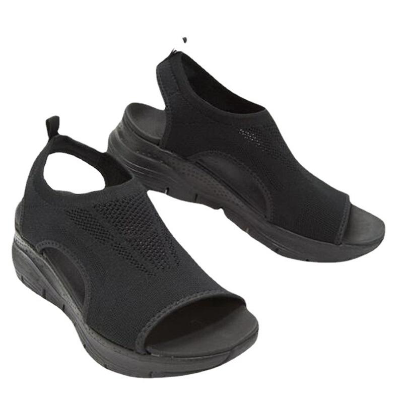 Женские сандалии большого размера на толстой подошве с открытым носком вязаные дышащие легкие на мягкой подошве эластичные из мушиной ткани повседневная обувь 35 1847₽