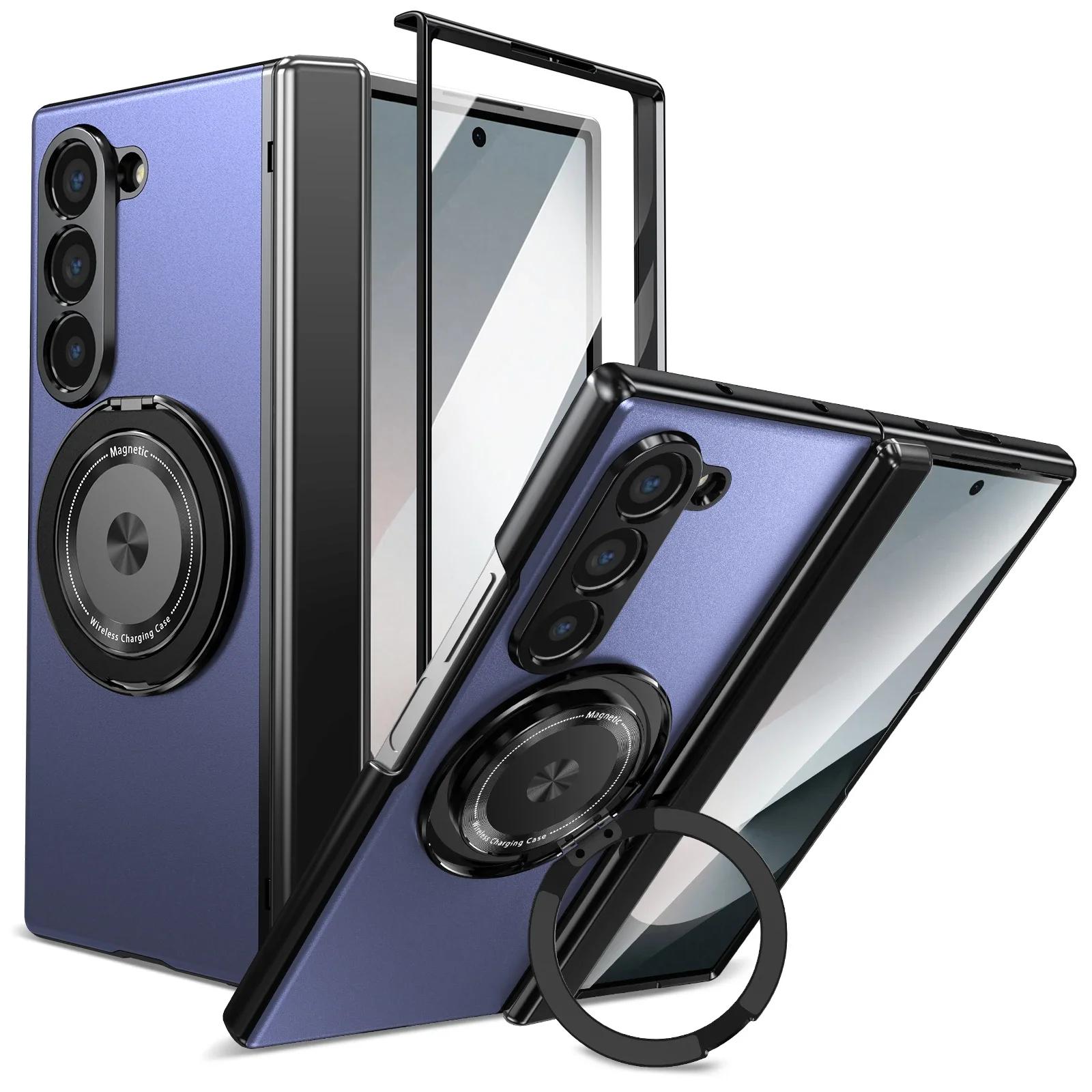 

Роскошный магнитный чехол-подставка Magsafe для Samsung Galaxy Z Fold 7 6 5 4 с защитным стеклом для экрана и складной крышкой Galaxy Z Fold4 синий