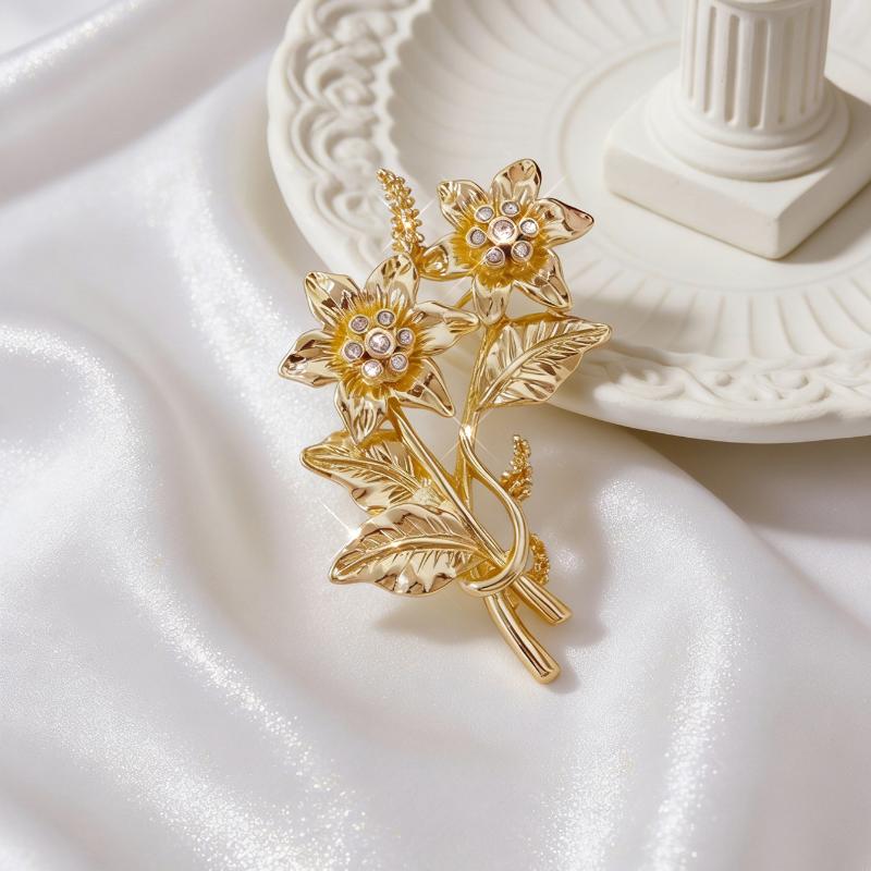 Fashion Elegant Gold Floral Brooches For Women Clothing Coat Suit Accessories Gifts