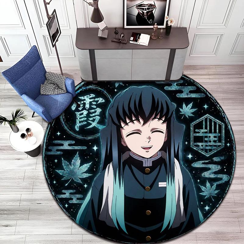 Classic Japanese-style Cartoon Demon Slayer Round Rug, Home Soft Decorative Anti-slip Yoga Mat and Chair Mat, Outdoor Floor Mat Carpet K5