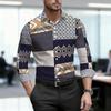 Men's Shirt, Ethnic Style Diamond Shaped Geometric Printed Long Sleeved Shirt, Business Casual Spring and Autumn Collar Shirt