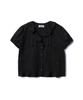 Tudument Short-Sleeve Blouse With Ruffled Collar_Black