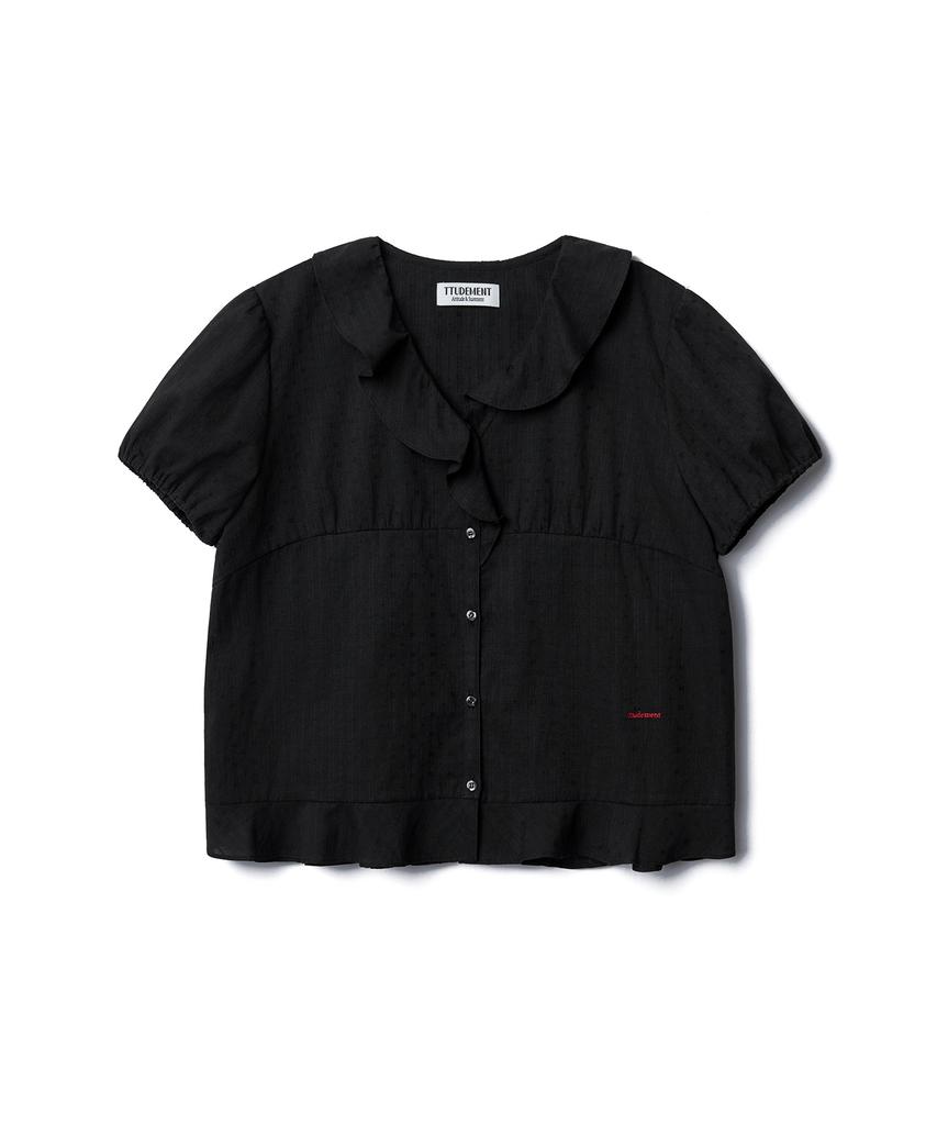 Tudument Short-Sleeve Blouse With Ruffled Collar_Black