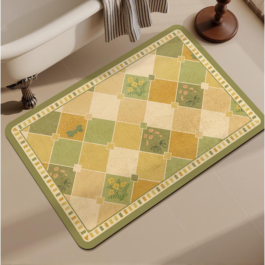 Retro wind diatom mud floor mat household bathroom door bathroom floor mat water absorption quick drying dirt resistant non-slip mat