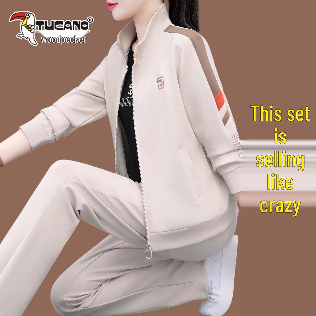 Woodpecker Casual Sportswear Three-Piece Autumn 2025 Fashionable Cardigan Set for Middle-Aged Women