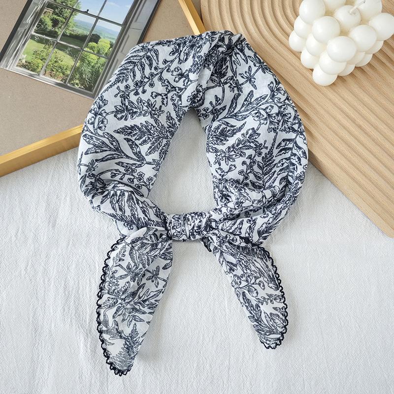 Thin Cotton and Linen Small Square Scarf Fresh and Breathable Women's Soft Literary and Decorative Small Silk Scarf Summer Scarf Women's Versatile