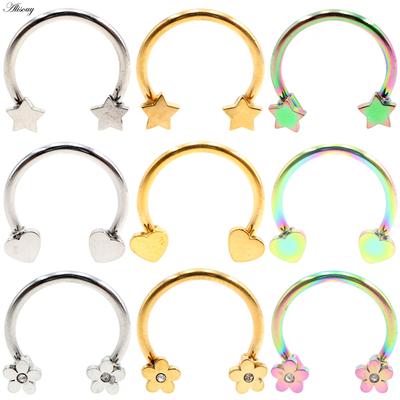 Alisouy 1PC Stal nierdzewna Serce Gwiazda Kwiat Podkowa BCR Captive Septum Ear Gauuge Kolczyki do nosa Piercing Biżuteria do ciała
