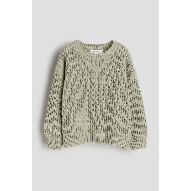 

HM Детская одежда Свитер для девочки Летний Шенилл круглый вырез Длинные рукава Повседневный свитер 1094835 Light khaki green 120/60