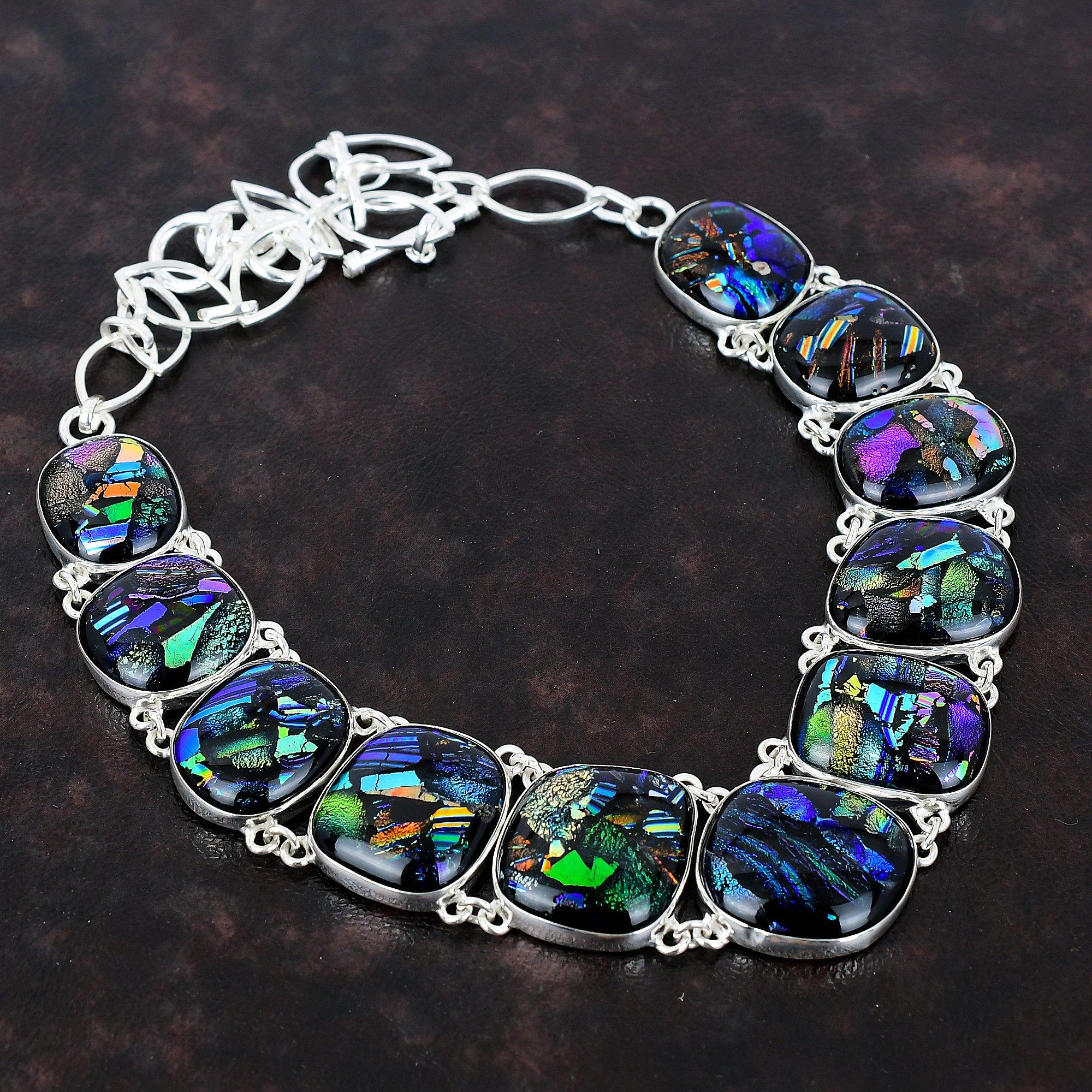 

Ожерелье из американского дихроичного стекла, оригинальное ожерелье из драгоценных камней, ожерелье из стерлингового серебра 925 пробы, регулируемое ожерелье-цепочка, ювелирные изделия ручной работы для подарка Adjustable