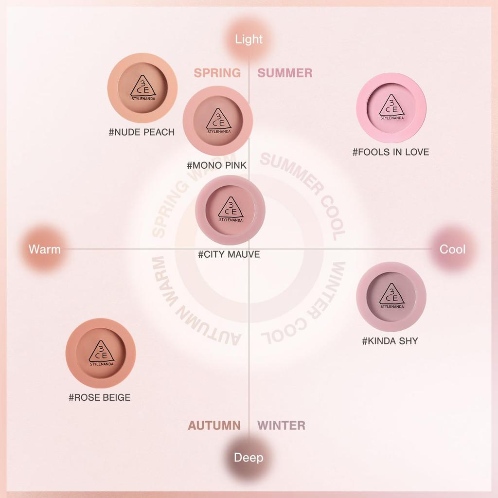 3CE Fard à Joues Visage City Mauve Poudre Joues Cosmétiques Coréens