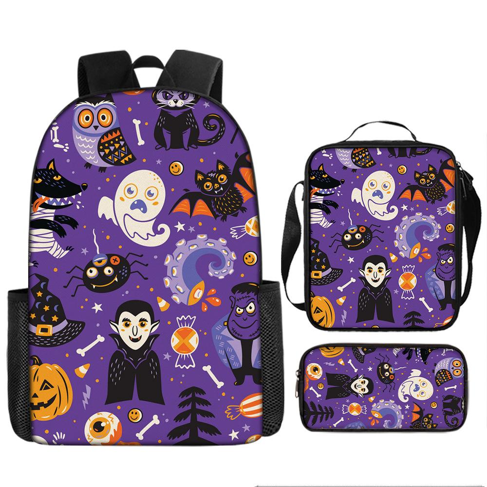 Pixel Halloween Student School Bag Cartoon School Bag Children's Backpack Anime Backpack Satchel