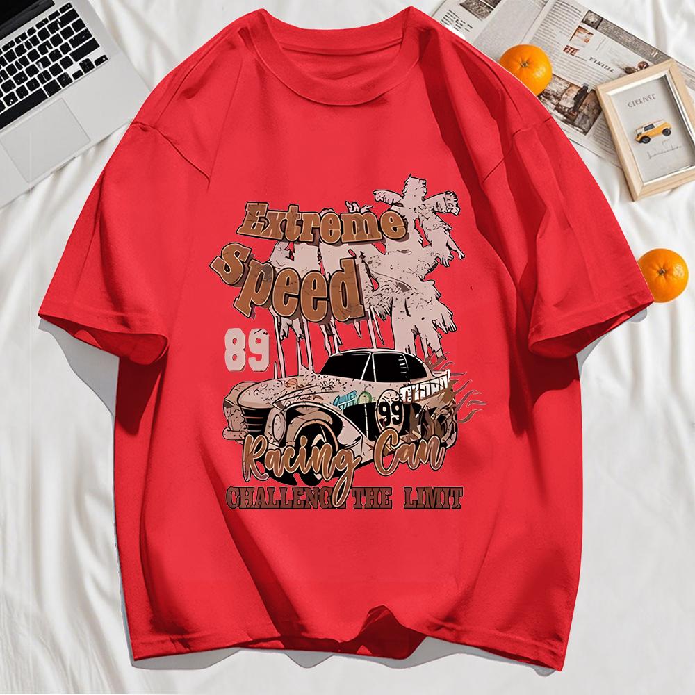 Extreme Speed Racing Car Print Mens T Shirt Casual Tops Fashionable Loose O-Neck T-Shirts Cotton Multicolor Short Sleeve