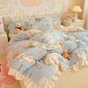Floral Cartoon Milk Velvet and Lambswool Blanket Set - Thickened, Multifunctional Sofa Cover.