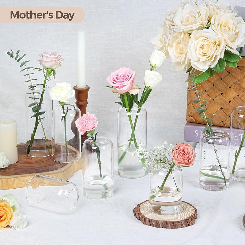 Kleine transparente Blumenvase Heimdeko Mittelstück für Wohnzimmer und Schlafzimmer, Dekorative Vasen für Hochzeit, Valentinstag, Muttertag