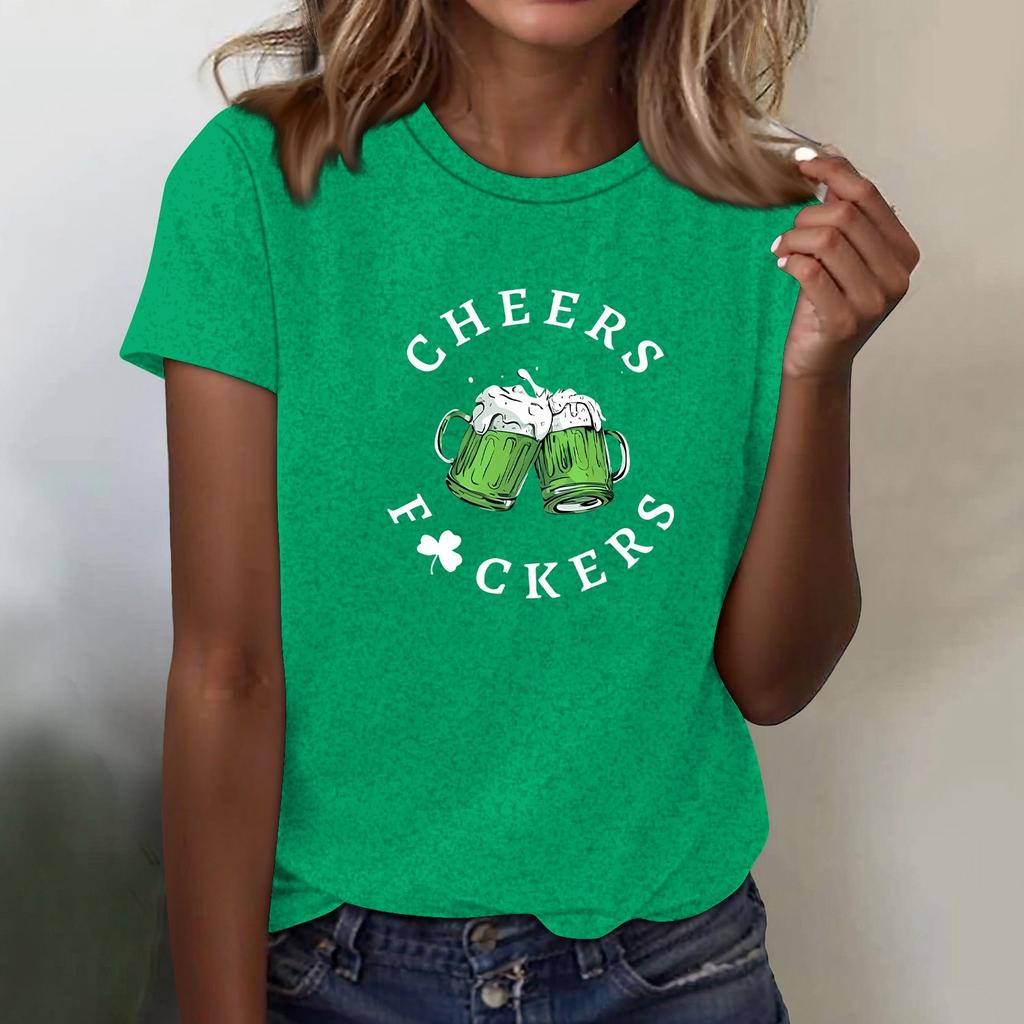 Women's T-shirt Casual Loose St. Patrick's Day Printed Crewneck Pullover Short-sleeved Top