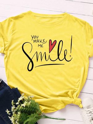 Du bringst mich zum Lächeln Print T-Shirt Damen Kurzarm O-Ausschnitt Lockeres T-Shirt Sommer Damen Freizeit T-Shirt Tops Camisetas Mujer