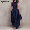Tuta da Donna Senza Maniche a Righe Blu Scuro Wind, Vita Larga, Gamba Larga, Stile Lungo Elegante Moda