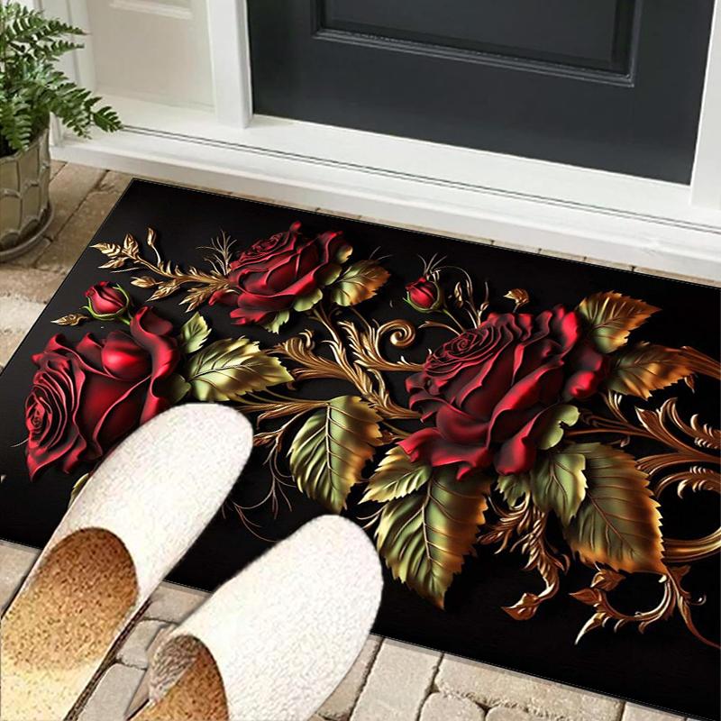 Gothic Rose Artwork Office Rug Chair Mat, Entryway Carpet, Suitable for Front Door, Bedroom, Living Room, Desk, Holiday Gift