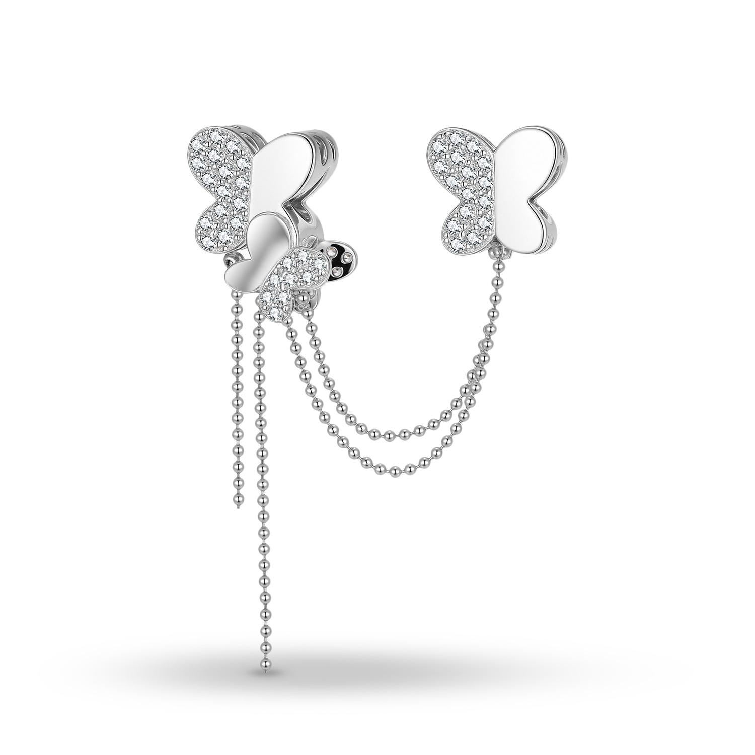 Original design simple white butterfly safety chain S925 sterling silver inlaid white zirconium bracelet DIY jewelry accessories S925 sterling silver
