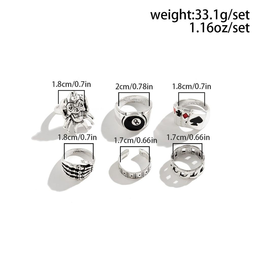 Hip Hop Vintage Skull Ghost Claw Poker Clown Ring Set for Women Hollow Geometric Size 8 Jewelry Steampunk Men