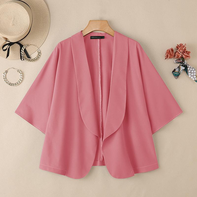 ZANZEA Women Turn Down Collar Loose Casual 3/4 Sleeve Cardigan Cover Ups