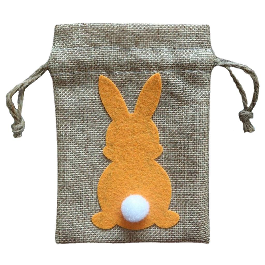 Easter Bunny with Tail Drawstring Gift Bag Line Cloth Storage Pouches Supplies for Children Day Food Cookie Package
