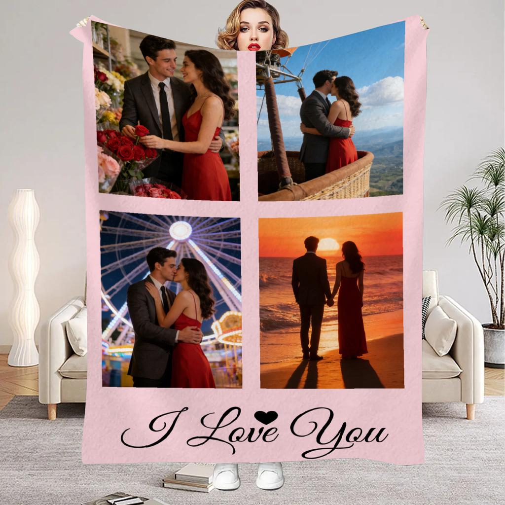 Valentine's Day Flannel Blanket Customized Your Photo Blanket for Boyfriend Girlfriend Couple Anniversary for home Decoration