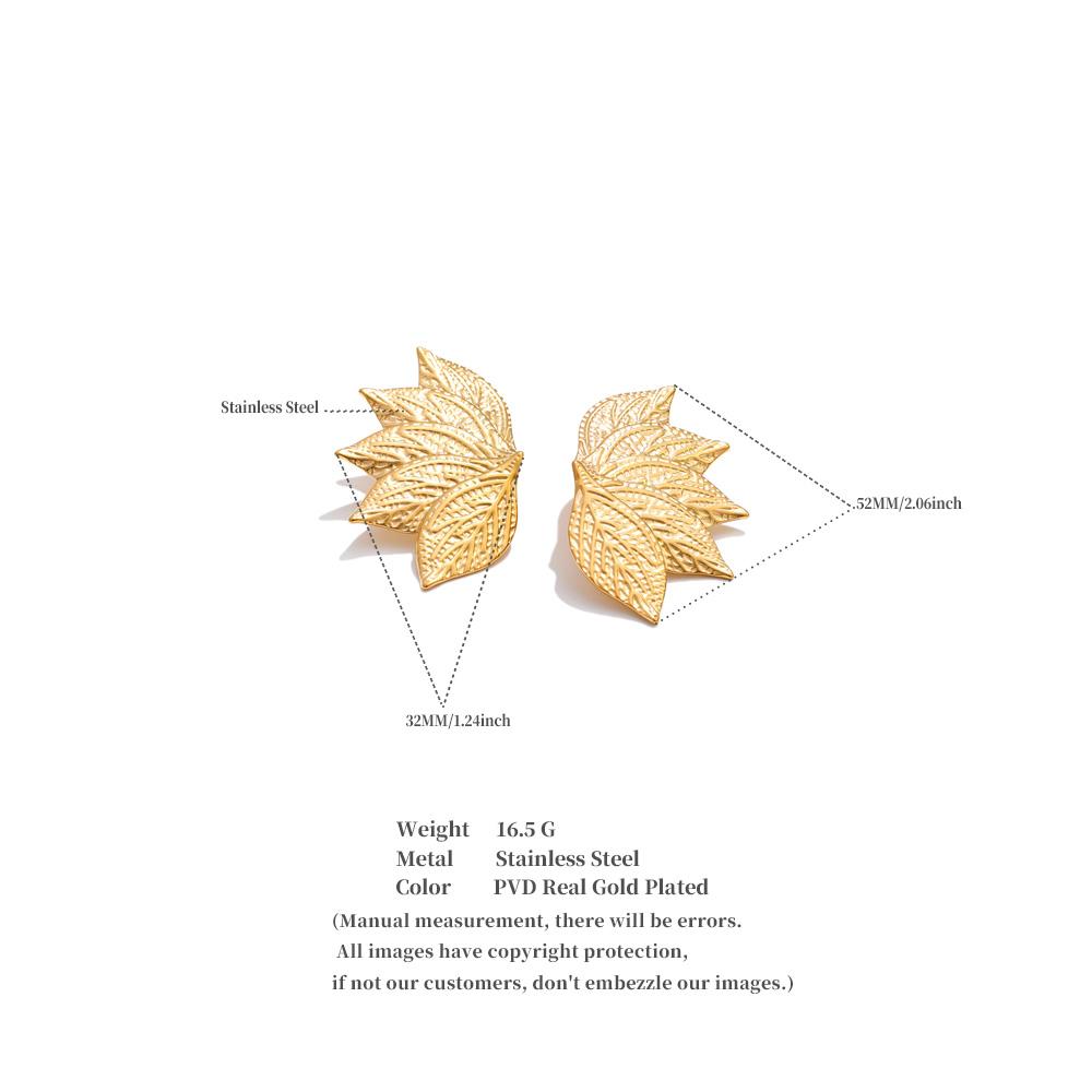 Yhpup Stainless Steel Metal Leaf Stud Earrings for Women Tarnish Resistant Vintage Fashion Plant Jewelry Waterproof Wholesale