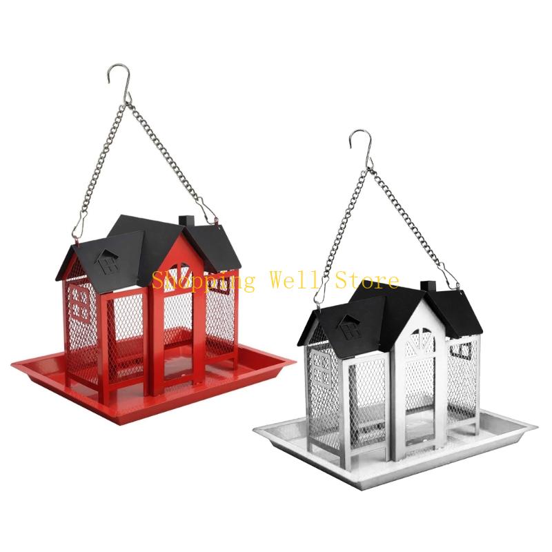 KX4B Metal Wild Bird Feeder Feeding Stations Wide Roof Protections Dry Large Preservation For Garden Birds rosso