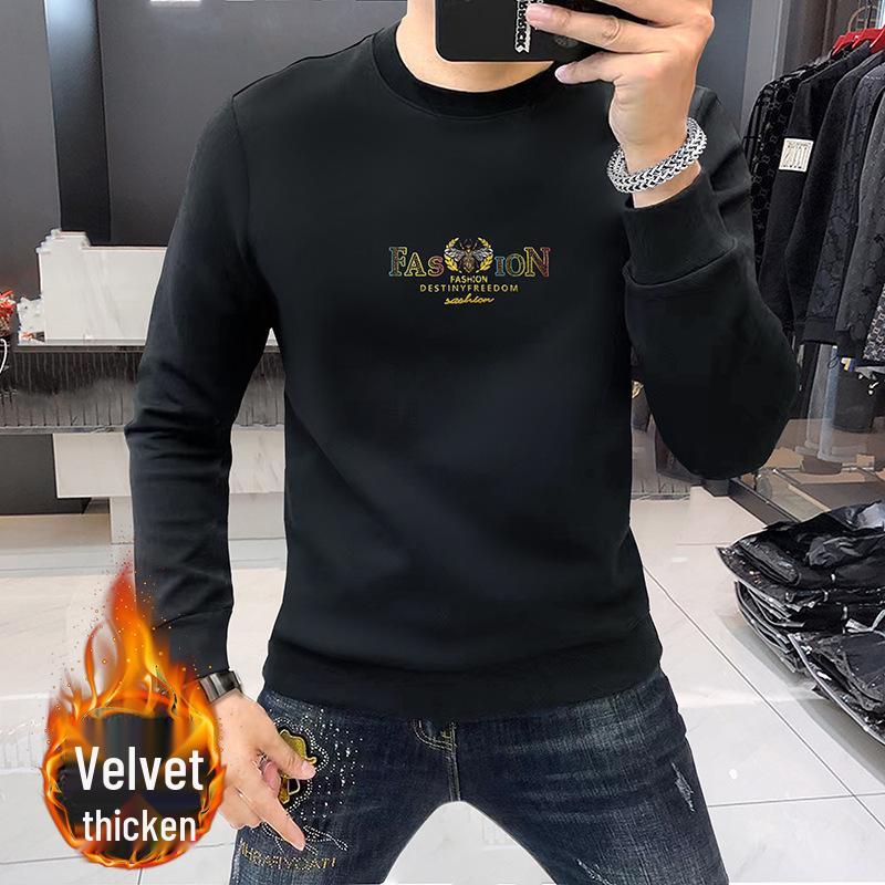 Men's 3D Little Bee Fleece-Lined Crew Neck Sweatshirt - Long Sleeve, Thickened for Autumn/Winter