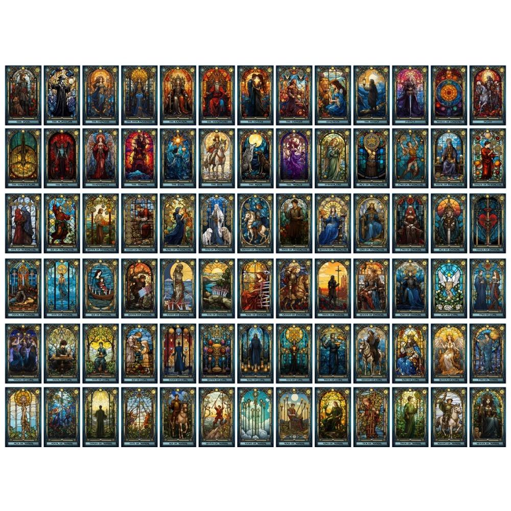 10.3*6cm Complete Tarot Carding Stained Glass Set Inspired Rider Waite Smith Tarot Card Deck 78 Pcs Cards