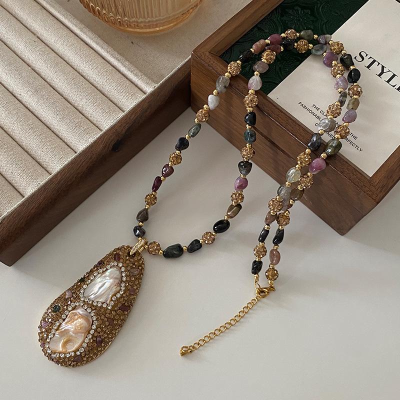 

Ожерелье с турмалиновыми бусинами, ювелирные изделия премиум-класса в этническом стиле, натуральный барочный жемчуг, кулон, длинное ожерелье, ювелирные изделия