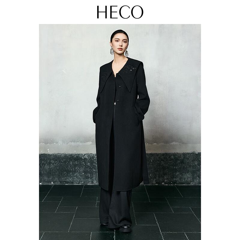 HECO Women's Embroidered Double-faced Wool Long Winter Coat